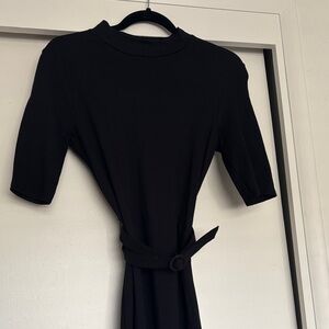 Zara Black Midi Dress with Belted Waist